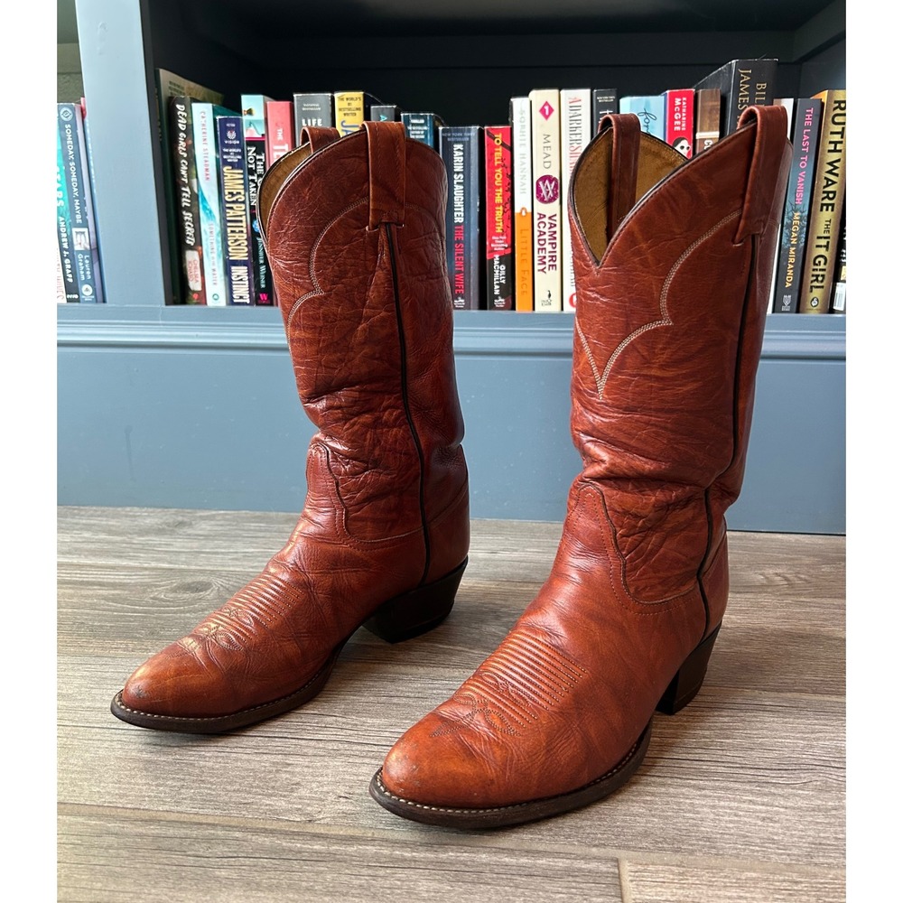 Tony Lama Mens 8 D Cognac Leather‎ Western Cowboy Boots 5054 Made in USA